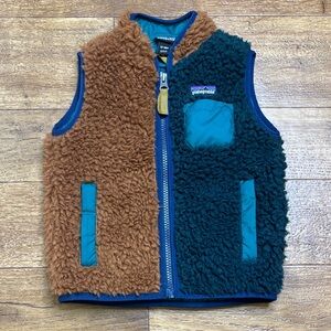 Patagonia Two-Tone Brown Teal Blue Fleece Retro X Vest Henna Brown Size 12-18 mo